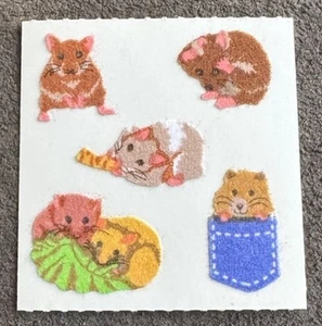 Vintage Sandylion Stickers FUZZY FLOCKED HAPPY HAMSTERS Small Pet Single Module - Picture 1 of 2
