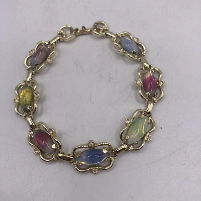 Винтажный браслет-кабошон из опалесцирующего стекла с подписью Sarah Coventry — 7,5 дюйма 1960–1970 гг. - Изображение 1 из 4