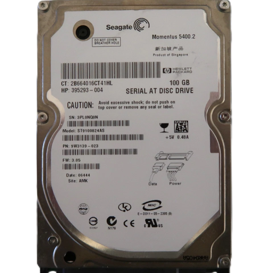 Seagate ST9100824AS 9W3139-023 3.05 (3PL) AMK Singapore 100gb 2.5" Sata MAY/2006 - Image 1 of 1
