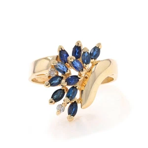 EFFY Sapphire Diamond Cluster Cocktail Bypass Ring Yellow Gold 14k Marq 1.48ctw - Picture 1 of 9
