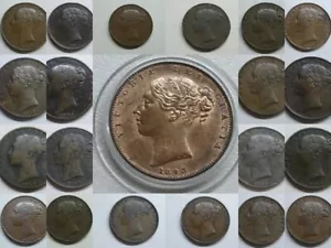 Kupfer Farthings Young Head Victoria 1838-1858 alle Jahre ausgewählt siehe Menü - Bild 1 von 42