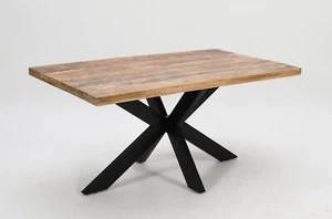 Rectangle Solid Mango Wood Dining Table | Black Iron X Base - 160cms - Picture 1 of 4