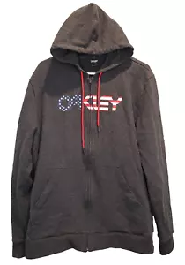 Oakley Para Hombres Talla XL Gris Patriótico Bandera Americana Logo Cremallera Completa Sudadera con Capucha - Imagen 1 de 3