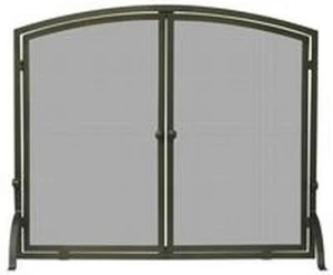 Single Panel Bronze Finish Fireplace Screen with Doors - 33" H x 39" W - Picture 1 of 1