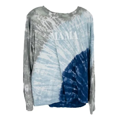Motherhood Maternity Tie Dye Mama Shirt Blue Grey Long Sleeve Cotton Womens L  - Image 1 of 4