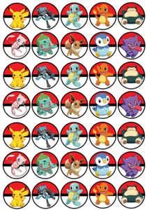 35 x Pokemon Pokeball Edible Cupcake Toppers Birthday Party Decorations (b) - Picture 1 of 2