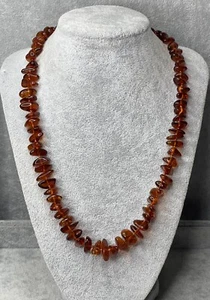 GENUINE Natural Baltic Amber Stone BEADS.COGNAC Color Amber Stone Necklace. - Picture 1 of 16