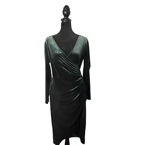 Banana Republic Samt Wickelkleid Damen XS Grün Langarm Stretch Rüschen - Bild 1 von 10