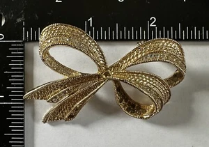 Roman Bow Brooch Pin Rhinestone Gold Tone 2.5" - Picture 1 of 9