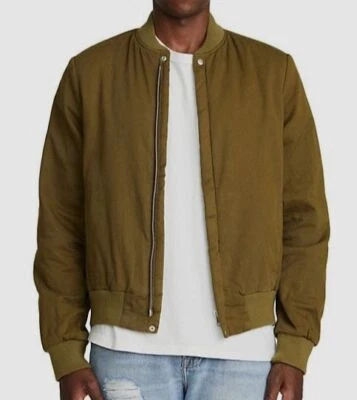 $495 NSF Hombre Verde Algodón Clásico Cremallera Chaqueta Bomber Talla Grande Foto 1 de 4