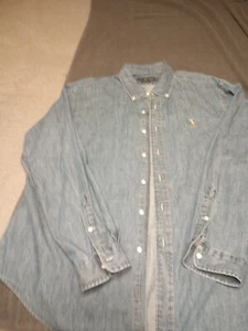 Vintage Polo Ralph Lauren Men’s Xxl Denim Long Sleeve Button Down Shirt Western - Picture 1 of 12