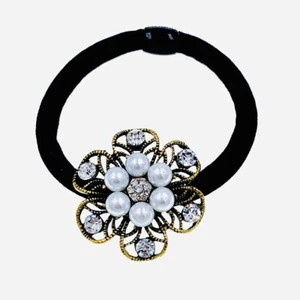Flower Hair Rope Wrap Rhinestone Crystal Scrunchies Ponytail Holder Gold F59 - Picture 1 of 2