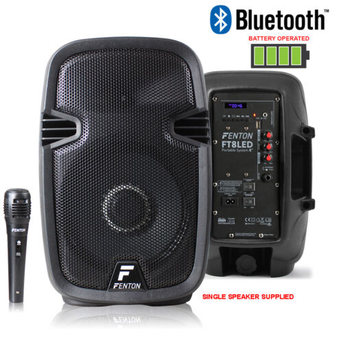 Portable PA System Active Speaker Battery Powered Bluetooth & Microphone 8"