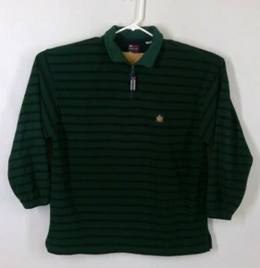 Vintage Bugle Boy Classics XL Hunter Green Horizontal Striped Pullover 1/4 Zip - Picture 1 of 12