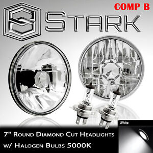 H6024 Head Light Glass Housing Lamp Conversion Diamond Chrome 7" Round PAIR (B)