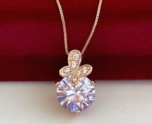Lujo Collar Mariposa Colgante Circonita Cristal Oro Rosa 18K Dorado