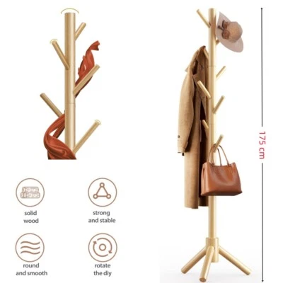 Garderobenständer Kleiderständer Standgarderobe Kleiderstange Holz 8 Haken DE  - Bild 1 von 4