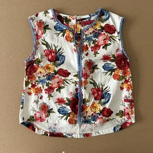 Peppermint Girls Top Size 8 Floral Cottagecore Sleeveless Cream Red Summer Shirt - Picture 1 of 8