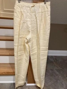 Vintage Lauren Ralph Lauren Size 10 Butter Yellow Wide Leg Linen Dress Pants - Picture 1 of 9