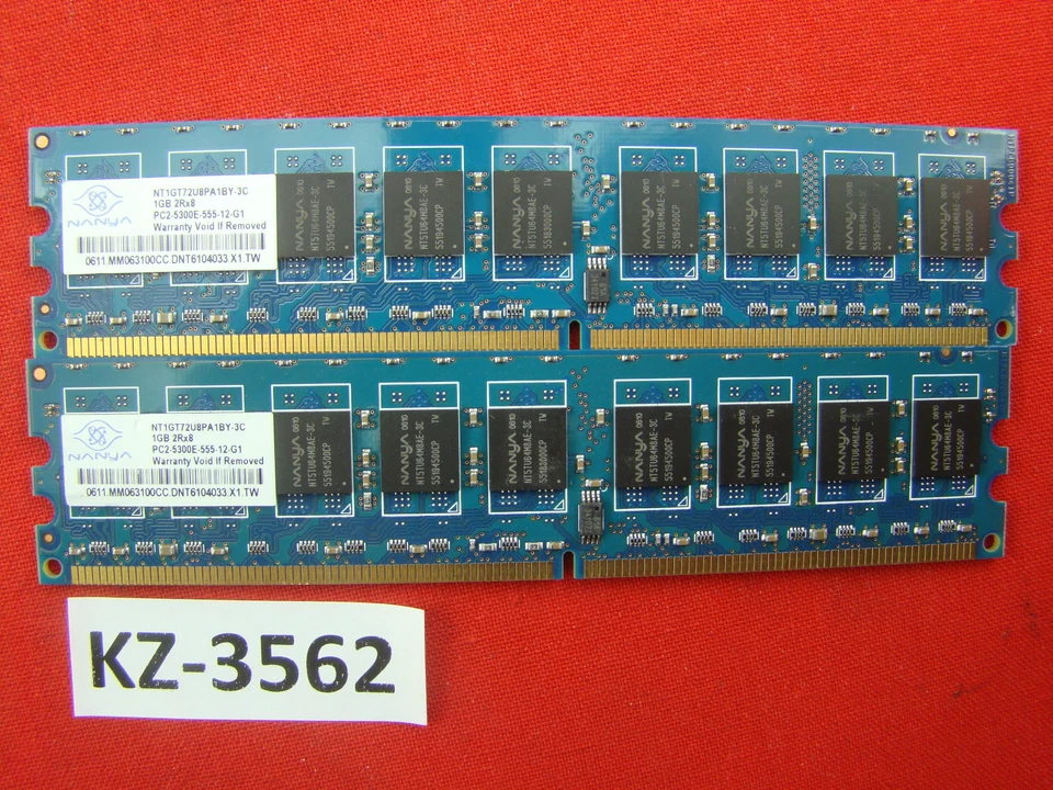 2x 1GB Nanya 2Rx8 PC2-5300E 667Mhz #KZ-3562 - Image 1 of 1