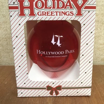 Raro adorno de Navidad Navidad Hollywood Park carreras de caballos bombilla roja blanca Foto 1 de 4