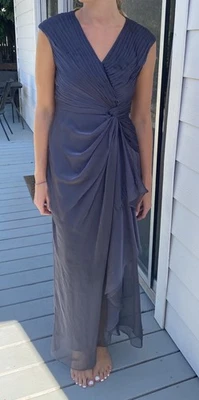 ADRIANNA PAPELL  Occasions Draped  Organza Evening Gown  Gray Sz 6P $179 - Image 1 of 4