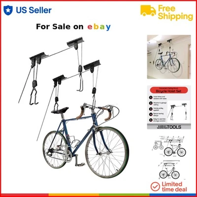 Juego de polipastos de techo para bicicleta sistema de tracción de acero 55 lb almacenamiento montaje en garaje Foto 1 de 4