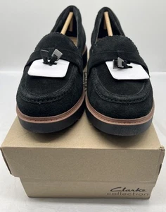 Clarks Women’s Loafer Tassel Westlynn Bella Black Suede Size 9 1/2 M NEW - Picture 1 of 9