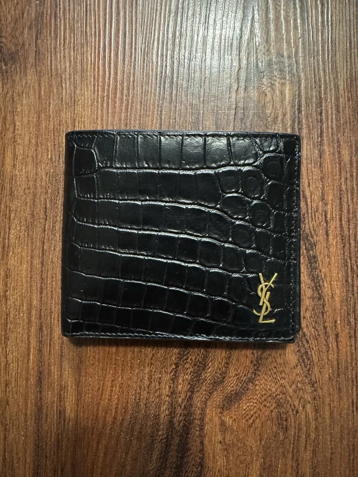 Saint Laurent - Croc Embossed Bifold Wallet Men Black - Image 1 of 4