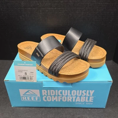 Модные сандалии Reef Cushion Vista на высокой платформе, черная коса, женские США Размер 8 - Изображение 1 из 4