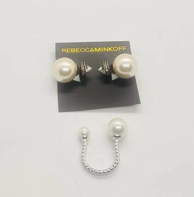 Nuevo sin etiquetas, pendiente y anillo de perlas Rebecca Minkoff talla 8 - Juego de 2 Foto 1 de 4