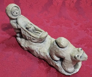 Eskimo mit Hund/Bär Alaska Gletscher Eiszeit Skulpturen Wohndeko Handarbeit - Bild 1 von 9