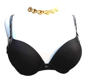 $70 Victoria's Secret Bra Black Smooth Underwire Padded LEOPARD Bow  36B 36 B - Picture 1 of 4