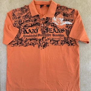 Karl Kani Gold Y2K Vintage Polo Shirt Graphic Cherub Cross Short Sleeve 4XL - Picture 1 of 10