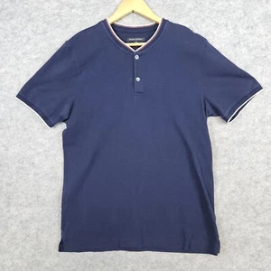 Banana Republic Men's Navy Blue Henley Shirt Size M 100% Cotton Tipped Pique - Picture 1 of 8