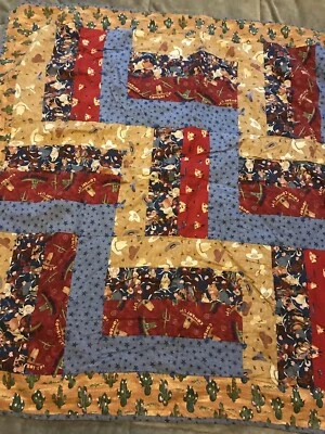 Vintage Handmade Cowboy Country Western Theme Quilt Lap Throw Baby Crib Blanket - Image 1 of 4