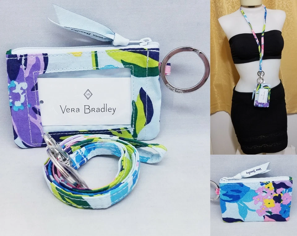 Vera Bradley Zip ID Case and Lanyard Marian Floral Badge Holder School Work