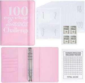 100 Envelopes Money Saving Binder - A5 Savings Challenge Book (Pink) - Picture 1 of 5