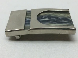 Hebilla de cinturón de plástico de remolino duro vintage cuerpo de metal azul verde gris - Imagen 1 de 8