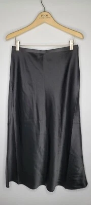 $199 Polo Ralph Lauren Mujer 2 Doble Cara SATINADO Negro FALDA Cintura Elástica Nuevo sin Etiquetas Foto 1 de 4