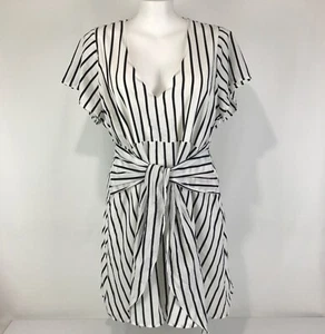 Atmos & Here Dress White Size 24 Black Stripe Short Sleeve Tie Front Lined New - Picture 1 of 14