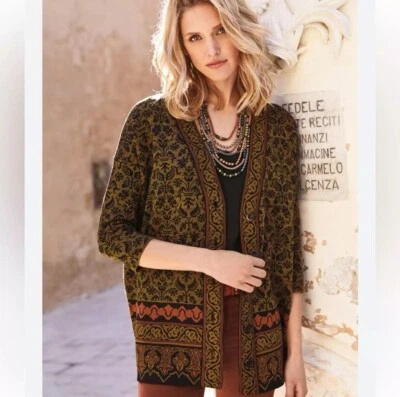 Peruvian Connection Drop Shoulder Paolma Cardigan Sz S Relaxed Fit Button Down - Image 1 of 4