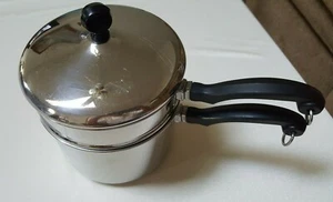 Caldera y tapa doble de colección de acero inoxidable revestida de aluminio 2-1/2 Qt usada - Imagen 1 de 12