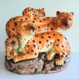 Leopard Family Ceramic Cookie Jar, Popular #PC2051, 2001, New Without Box. - Picture 1 of 9