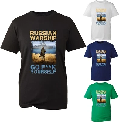 T-shirt Russian Warship Go F**K Yourself Ucraina Stop War Anti Putin Top Unisex - Immagine 1 di 2