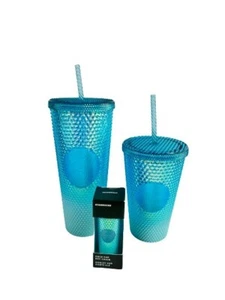 2023 Geschenkset Starbucks Farbverlauf blau ombre Cold Cup Nieten 24+16oz Schlüsselanhänger - Bild 1 von 4