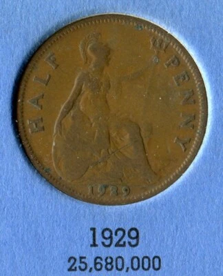 Foreign Coin - Great Britain - Half Penny (½ Penny) - 1929 - Image 1 of 2