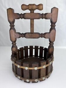 Vintage Wood Wine Barrel Nutcracker basket Wishing Well Planter