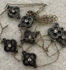 Gold Tone Chain Gun Metal Clovers & Clear Stones Necklace 36”