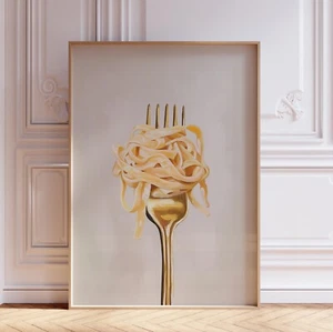 Spaghetti Pasta on Fork Italian Kitchen Wall Art Print - Picture 1 of 5